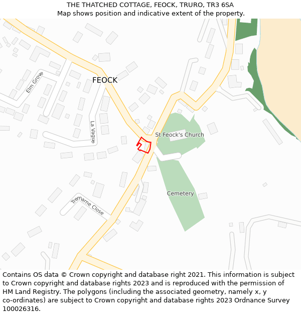 THE THATCHED COTTAGE, FEOCK, TRURO, TR3 6SA: Location map and indicative extent of plot