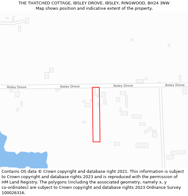 THE THATCHED COTTAGE, IBSLEY DROVE, IBSLEY, RINGWOOD, BH24 3NW: Location map and indicative extent of plot