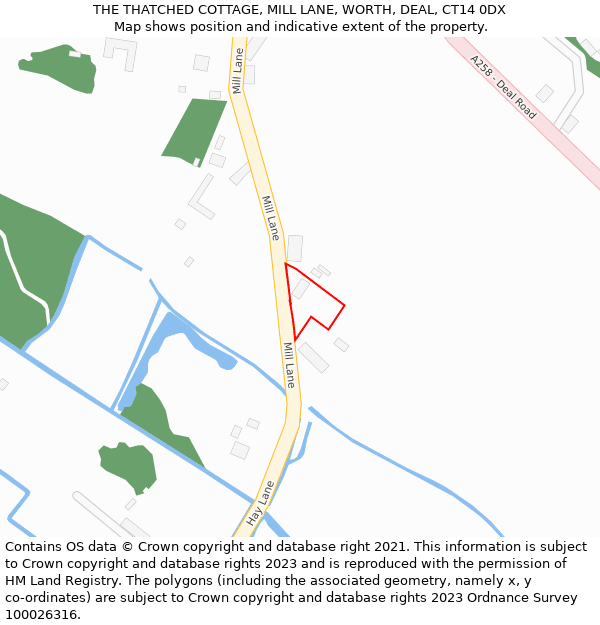 THE THATCHED COTTAGE, MILL LANE, WORTH, DEAL, CT14 0DX: Location map and indicative extent of plot