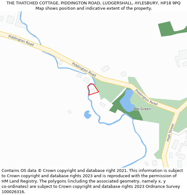 THE THATCHED COTTAGE, PIDDINGTON ROAD, LUDGERSHALL, AYLESBURY, HP18 9PQ: Location map and indicative extent of plot