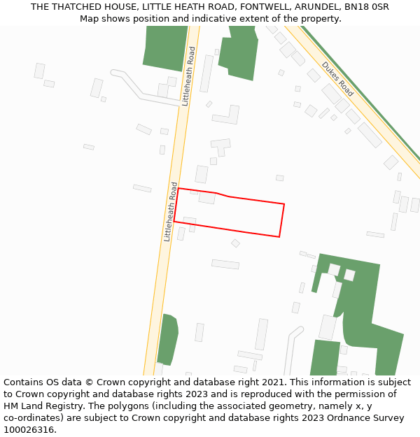 THE THATCHED HOUSE, LITTLE HEATH ROAD, FONTWELL, ARUNDEL, BN18 0SR: Location map and indicative extent of plot