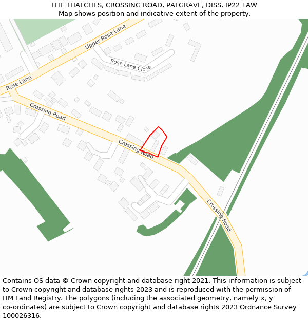 THE THATCHES, CROSSING ROAD, PALGRAVE, DISS, IP22 1AW: Location map and indicative extent of plot