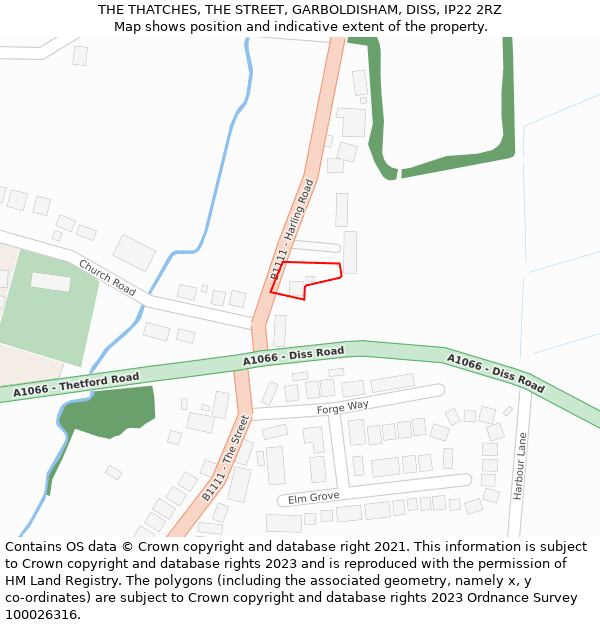 THE THATCHES, THE STREET, GARBOLDISHAM, DISS, IP22 2RZ: Location map and indicative extent of plot