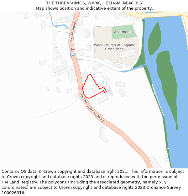 THE THREASHINGS, WARK, HEXHAM, NE48 3LS: Location map and indicative extent of plot