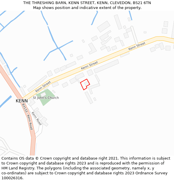 THE THRESHING BARN, KENN STREET, KENN, CLEVEDON, BS21 6TN: Location map and indicative extent of plot