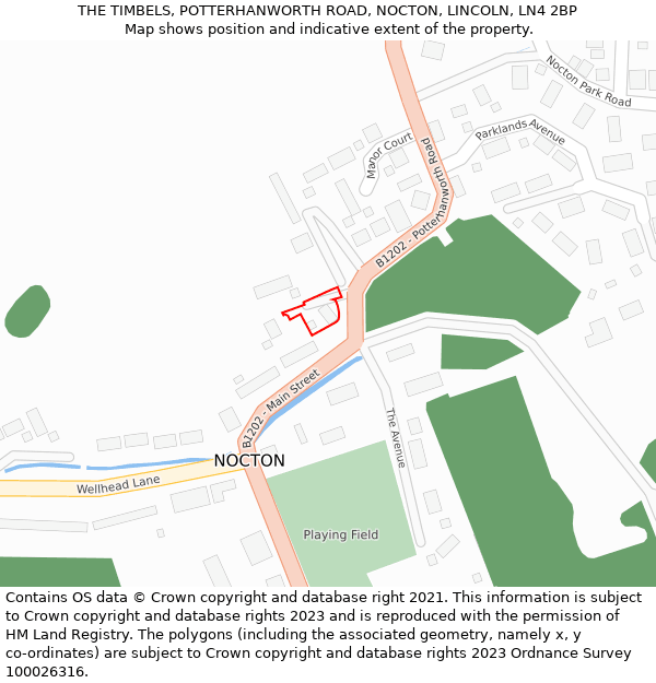 THE TIMBELS, POTTERHANWORTH ROAD, NOCTON, LINCOLN, LN4 2BP: Location map and indicative extent of plot