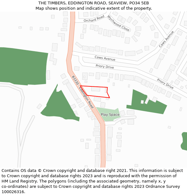 THE TIMBERS, EDDINGTON ROAD, SEAVIEW, PO34 5EB: Location map and indicative extent of plot