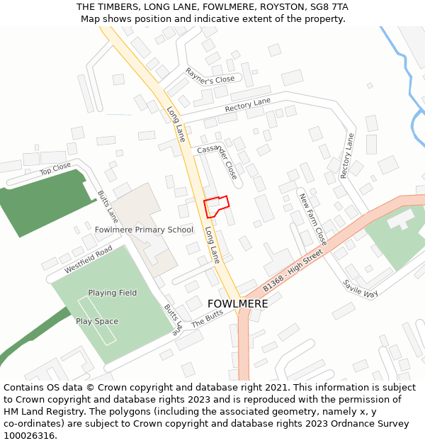 THE TIMBERS, LONG LANE, FOWLMERE, ROYSTON, SG8 7TA: Location map and indicative extent of plot