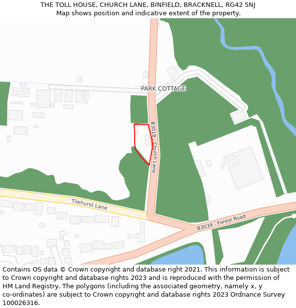 THE TOLL HOUSE, CHURCH LANE, BINFIELD, BRACKNELL, RG42 5NJ: Location map and indicative extent of plot