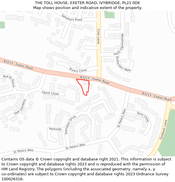 THE TOLL HOUSE, EXETER ROAD, IVYBRIDGE, PL21 0DE: Location map and indicative extent of plot