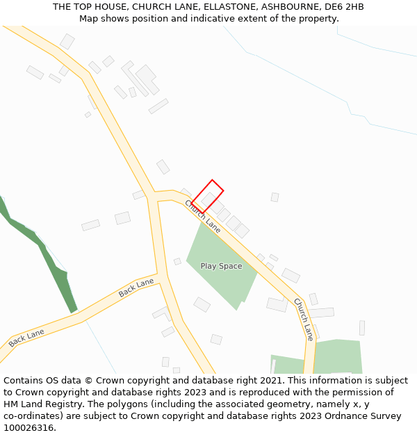 THE TOP HOUSE, CHURCH LANE, ELLASTONE, ASHBOURNE, DE6 2HB: Location map and indicative extent of plot