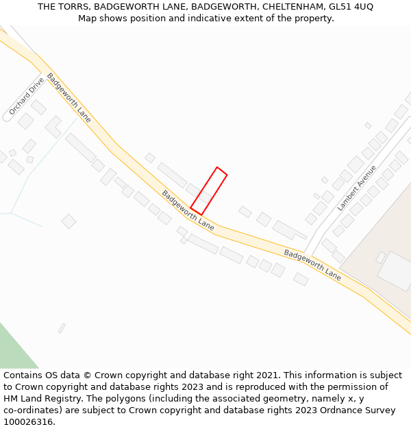 THE TORRS, BADGEWORTH LANE, BADGEWORTH, CHELTENHAM, GL51 4UQ: Location map and indicative extent of plot