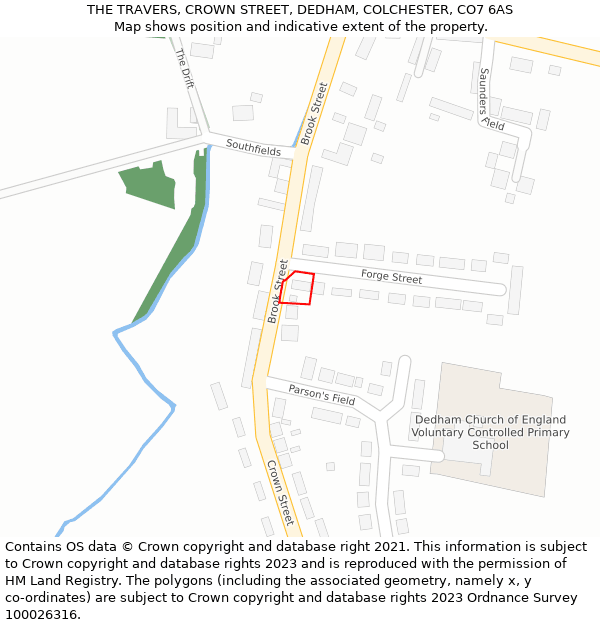 THE TRAVERS, CROWN STREET, DEDHAM, COLCHESTER, CO7 6AS: Location map and indicative extent of plot