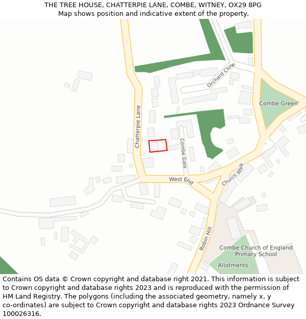 THE TREE HOUSE, CHATTERPIE LANE, COMBE, WITNEY, OX29 8PG: Location map and indicative extent of plot