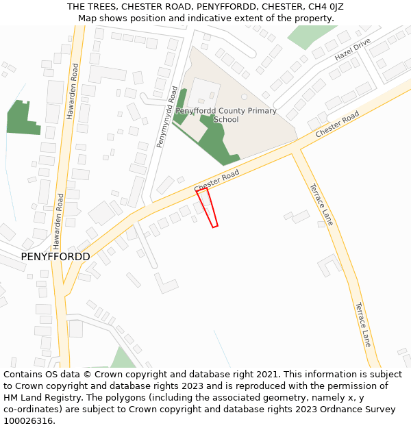 THE TREES, CHESTER ROAD, PENYFFORDD, CHESTER, CH4 0JZ: Location map and indicative extent of plot
