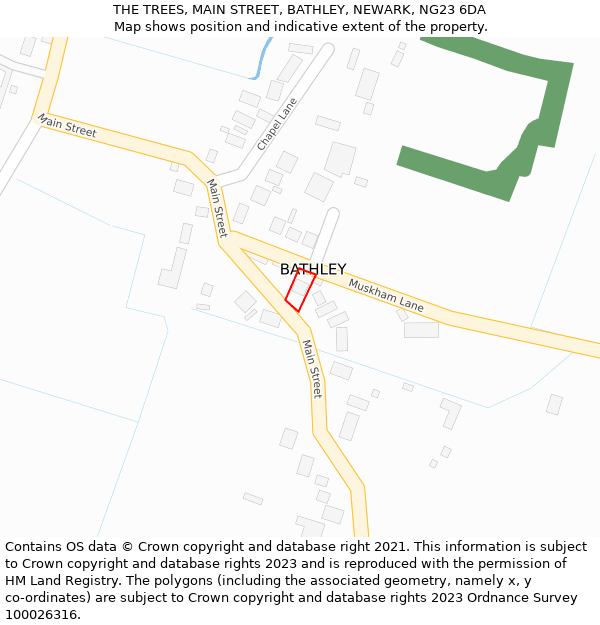 THE TREES, MAIN STREET, BATHLEY, NEWARK, NG23 6DA: Location map and indicative extent of plot