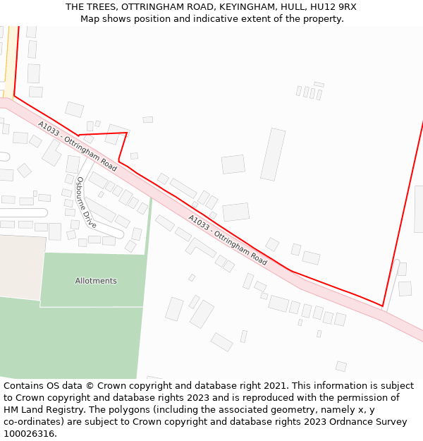 THE TREES, OTTRINGHAM ROAD, KEYINGHAM, HULL, HU12 9RX: Location map and indicative extent of plot