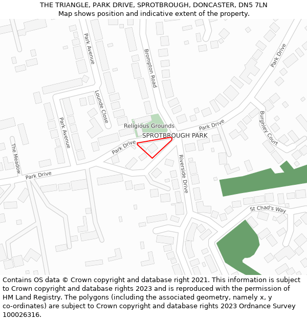THE TRIANGLE, PARK DRIVE, SPROTBROUGH, DONCASTER, DN5 7LN: Location map and indicative extent of plot