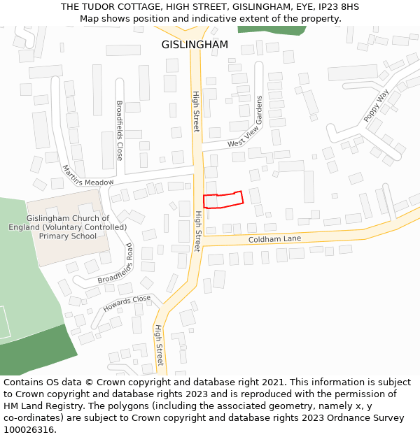 THE TUDOR COTTAGE, HIGH STREET, GISLINGHAM, EYE, IP23 8HS: Location map and indicative extent of plot