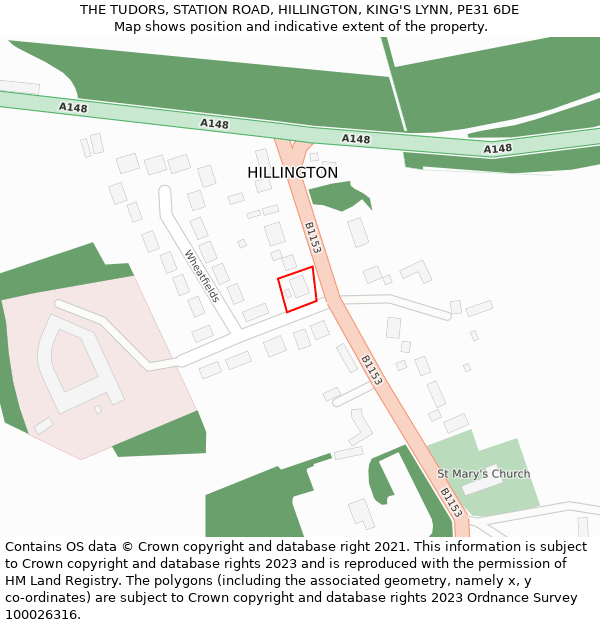 THE TUDORS, STATION ROAD, HILLINGTON, KING'S LYNN, PE31 6DE: Location map and indicative extent of plot