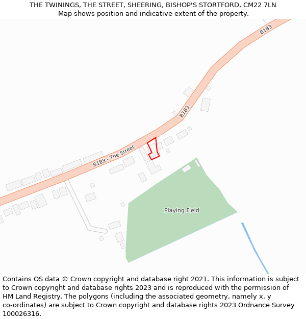 THE TWININGS, THE STREET, SHEERING, BISHOP'S STORTFORD, CM22 7LN: Location map and indicative extent of plot