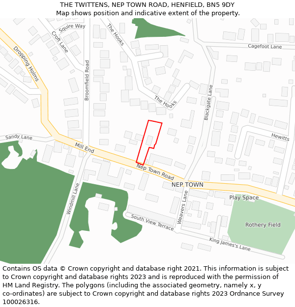 THE TWITTENS, NEP TOWN ROAD, HENFIELD, BN5 9DY: Location map and indicative extent of plot