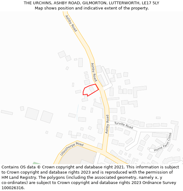 THE URCHINS, ASHBY ROAD, GILMORTON, LUTTERWORTH, LE17 5LY: Location map and indicative extent of plot
