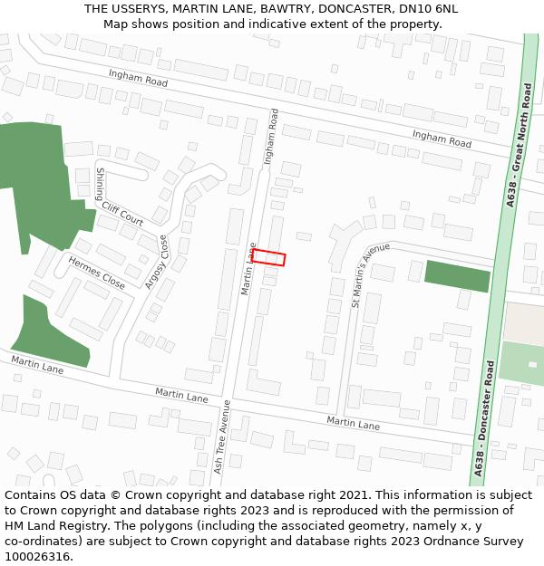 THE USSERYS, MARTIN LANE, BAWTRY, DONCASTER, DN10 6NL: Location map and indicative extent of plot