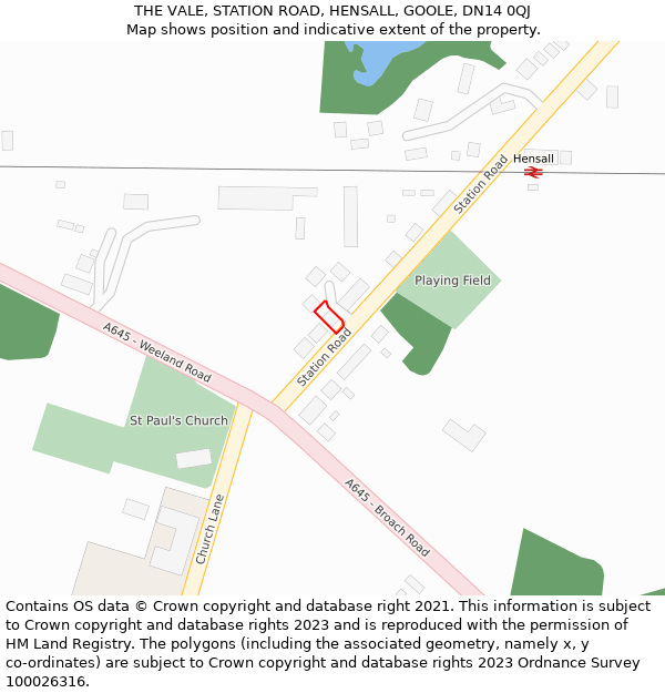 THE VALE, STATION ROAD, HENSALL, GOOLE, DN14 0QJ: Location map and indicative extent of plot