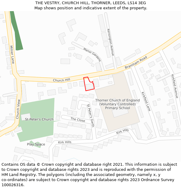 THE VESTRY, CHURCH HILL, THORNER, LEEDS, LS14 3EG: Location map and indicative extent of plot