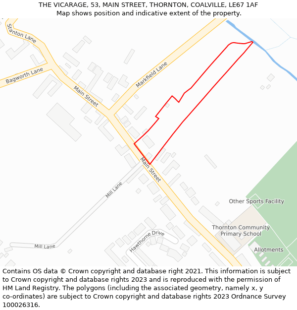 THE VICARAGE, 53, MAIN STREET, THORNTON, COALVILLE, LE67 1AF: Location map and indicative extent of plot