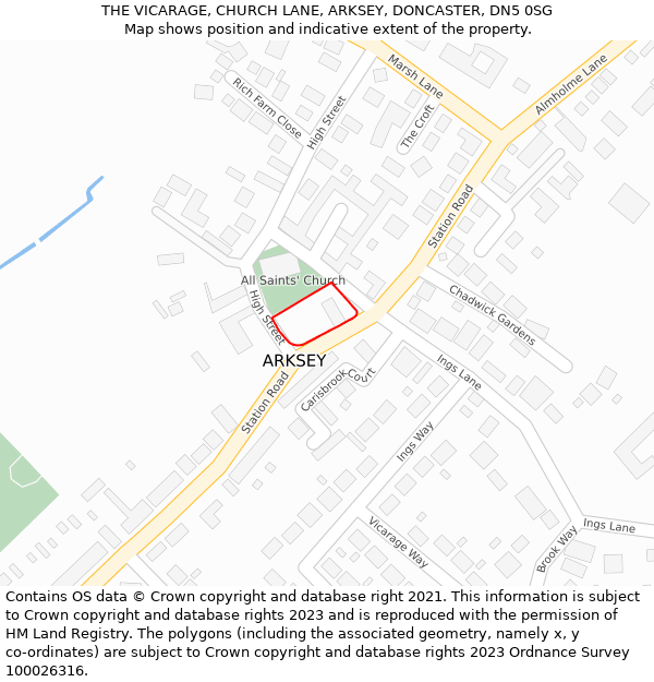 THE VICARAGE, CHURCH LANE, ARKSEY, DONCASTER, DN5 0SG: Location map and indicative extent of plot