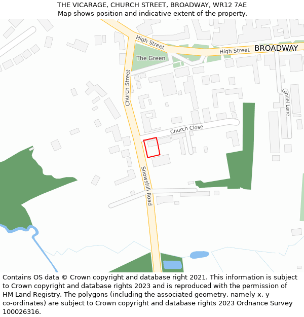 THE VICARAGE, CHURCH STREET, BROADWAY, WR12 7AE: Location map and indicative extent of plot