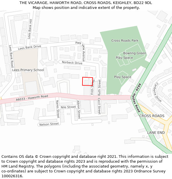 THE VICARAGE, HAWORTH ROAD, CROSS ROADS, KEIGHLEY, BD22 9DL: Location map and indicative extent of plot