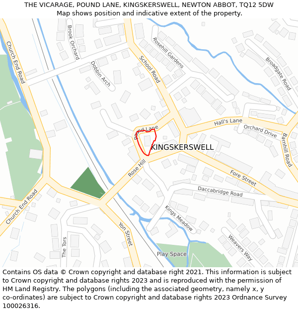 THE VICARAGE, POUND LANE, KINGSKERSWELL, NEWTON ABBOT, TQ12 5DW: Location map and indicative extent of plot