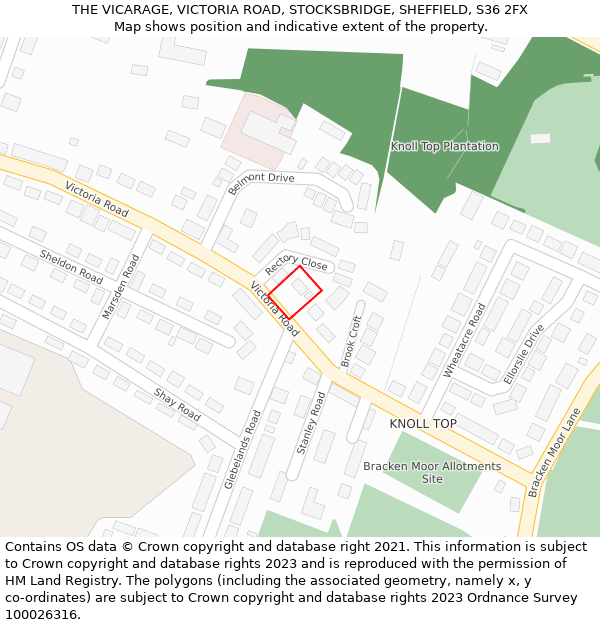 THE VICARAGE, VICTORIA ROAD, STOCKSBRIDGE, SHEFFIELD, S36 2FX: Location map and indicative extent of plot