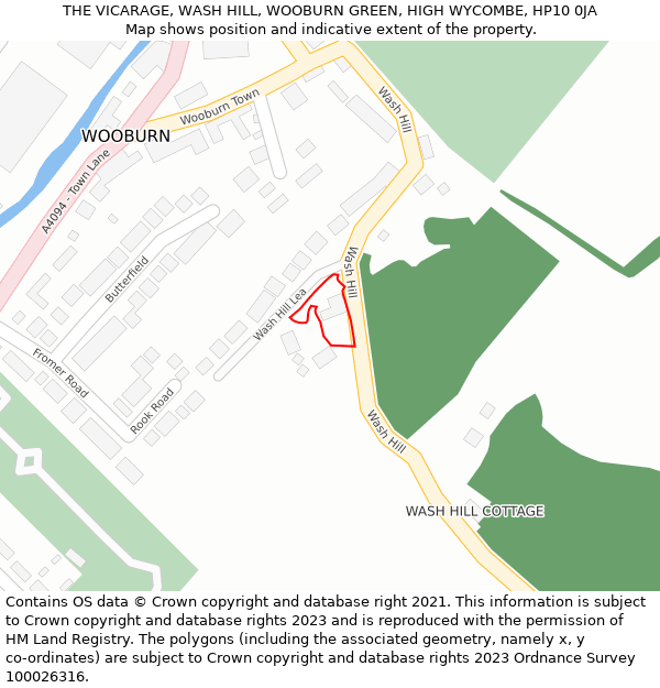 THE VICARAGE, WASH HILL, WOOBURN GREEN, HIGH WYCOMBE, HP10 0JA: Location map and indicative extent of plot