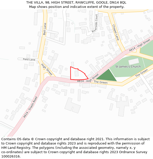 THE VILLA, 98, HIGH STREET, RAWCLIFFE, GOOLE, DN14 8QL: Location map and indicative extent of plot