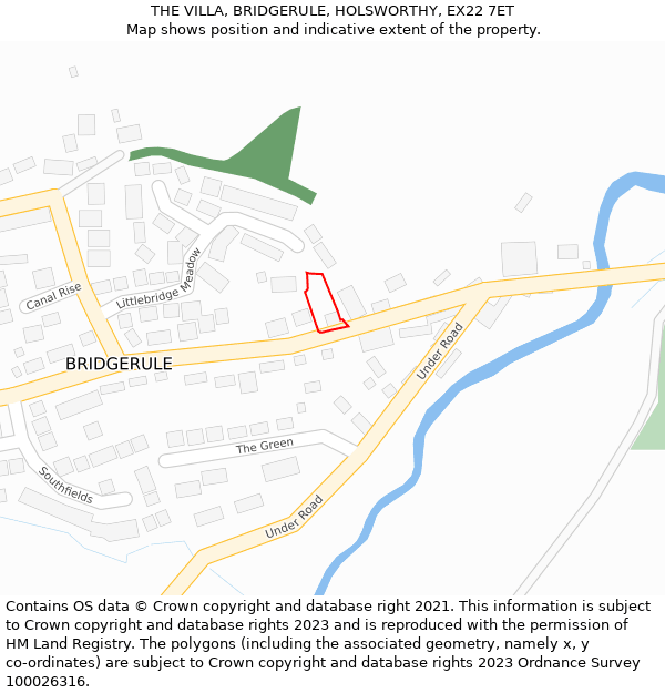 THE VILLA, BRIDGERULE, HOLSWORTHY, EX22 7ET: Location map and indicative extent of plot