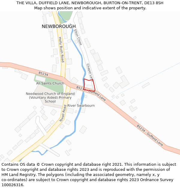 THE VILLA, DUFFIELD LANE, NEWBOROUGH, BURTON-ON-TRENT, DE13 8SH: Location map and indicative extent of plot