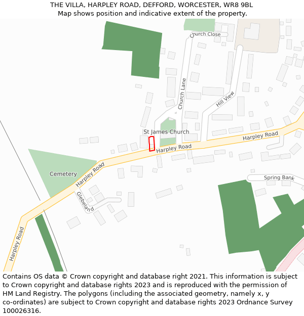 THE VILLA, HARPLEY ROAD, DEFFORD, WORCESTER, WR8 9BL: Location map and indicative extent of plot