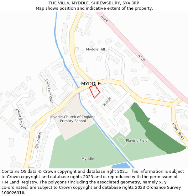 THE VILLA, MYDDLE, SHREWSBURY, SY4 3RP: Location map and indicative extent of plot