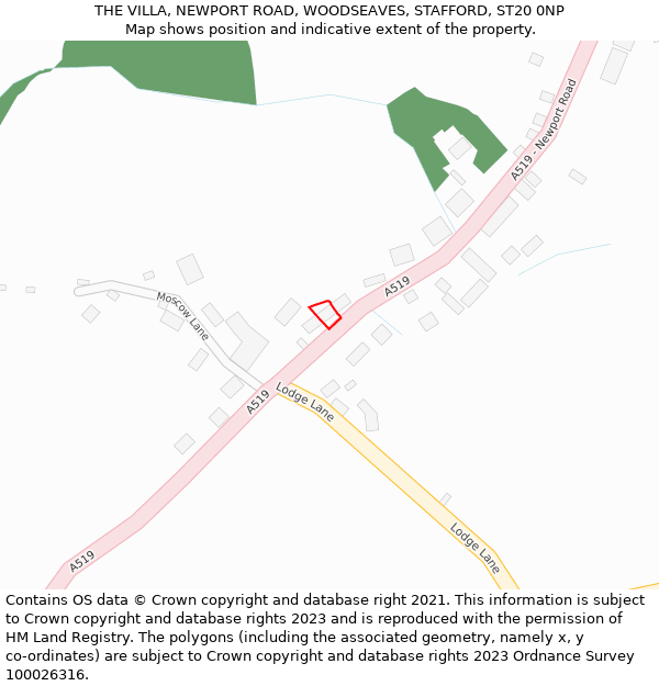 THE VILLA, NEWPORT ROAD, WOODSEAVES, STAFFORD, ST20 0NP: Location map and indicative extent of plot