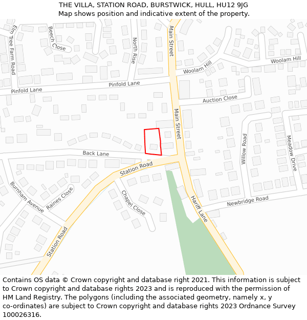 THE VILLA, STATION ROAD, BURSTWICK, HULL, HU12 9JG: Location map and indicative extent of plot