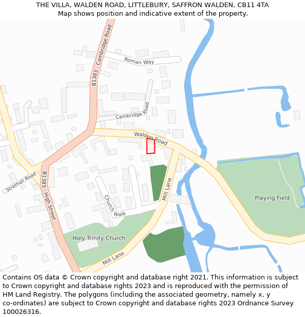 THE VILLA, WALDEN ROAD, LITTLEBURY, SAFFRON WALDEN, CB11 4TA: Location map and indicative extent of plot