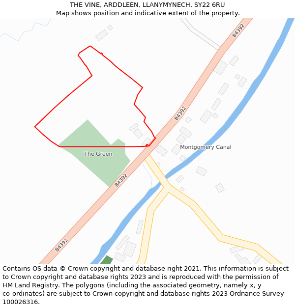 THE VINE, ARDDLEEN, LLANYMYNECH, SY22 6RU: Location map and indicative extent of plot