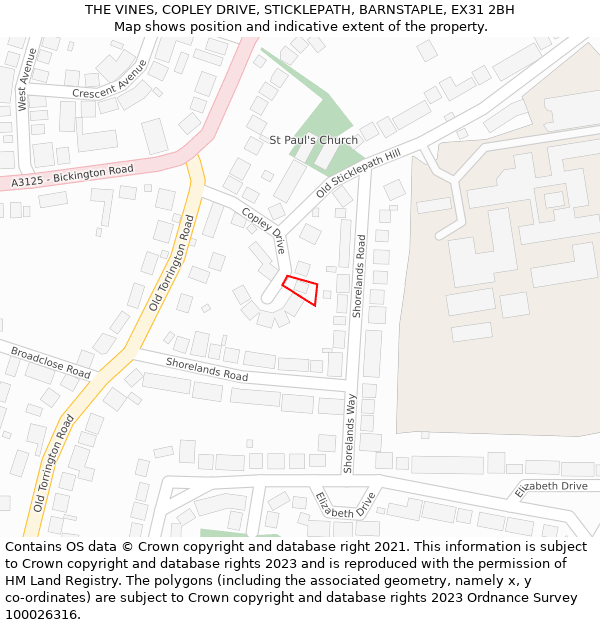 THE VINES, COPLEY DRIVE, STICKLEPATH, BARNSTAPLE, EX31 2BH: Location map and indicative extent of plot