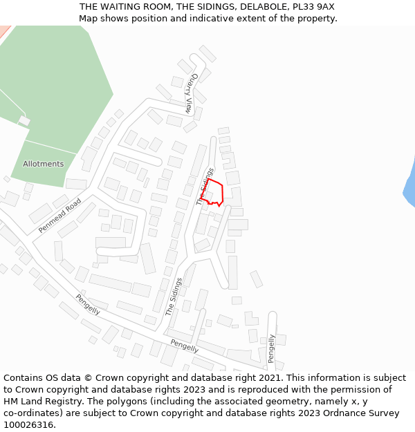 THE WAITING ROOM, THE SIDINGS, DELABOLE, PL33 9AX: Location map and indicative extent of plot