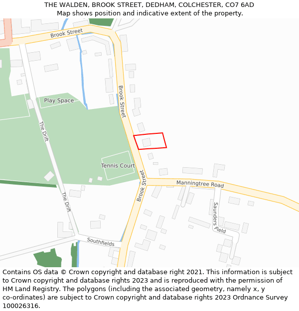 THE WALDEN, BROOK STREET, DEDHAM, COLCHESTER, CO7 6AD: Location map and indicative extent of plot