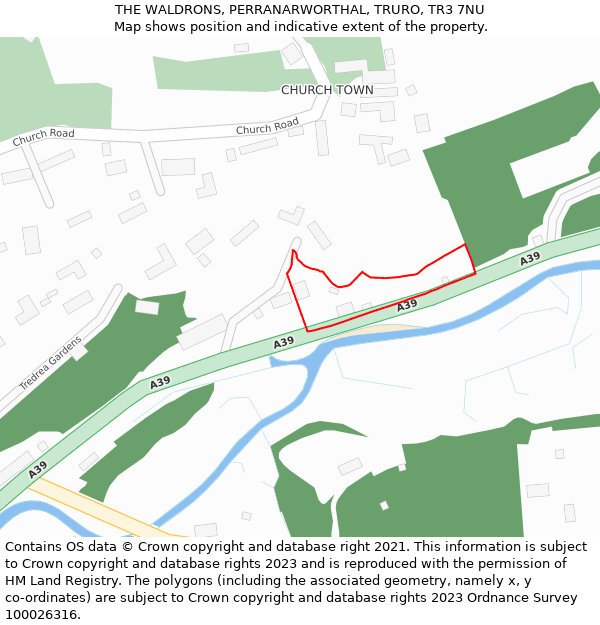 THE WALDRONS, PERRANARWORTHAL, TRURO, TR3 7NU: Location map and indicative extent of plot